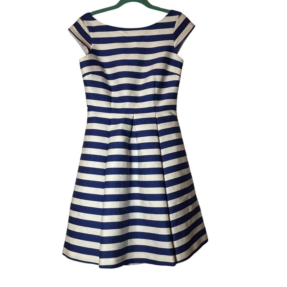 Kate Spade New York Blue White Striped Fit Flare Dress Size 4 Boat Neck Midi